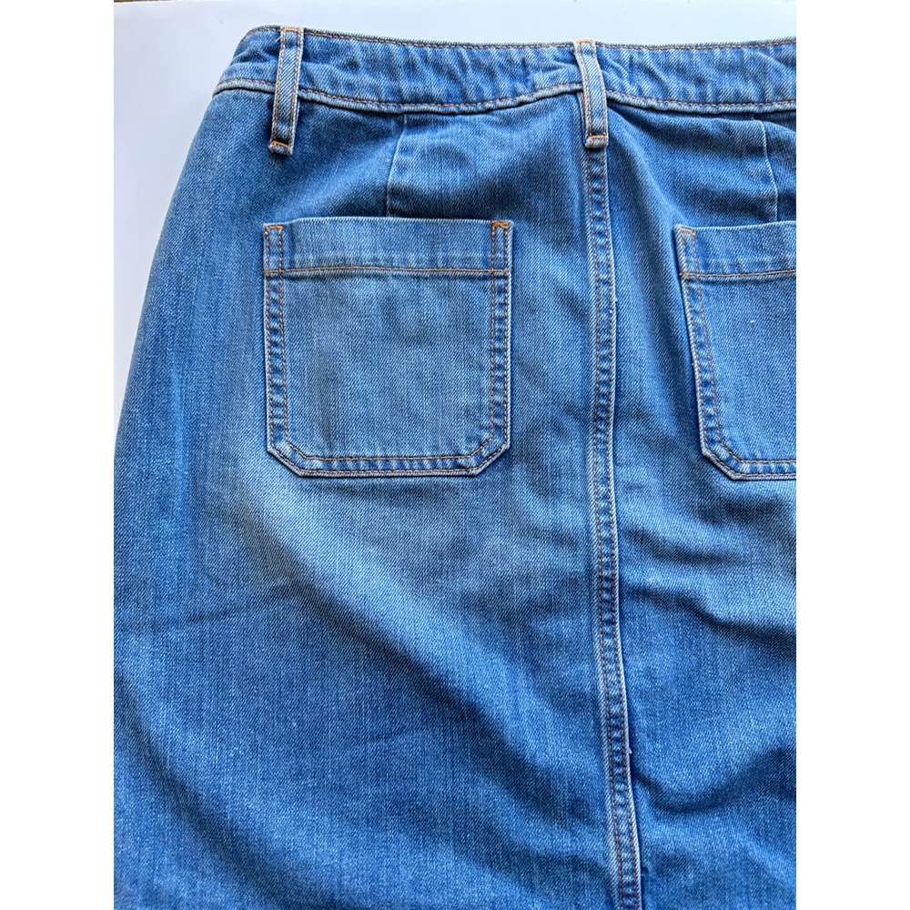 Ann Taylor LOFT Denim Skirt Blue Button Front Frayed Hem 70s Boho Casual Size 2 - Picture 7 of 16